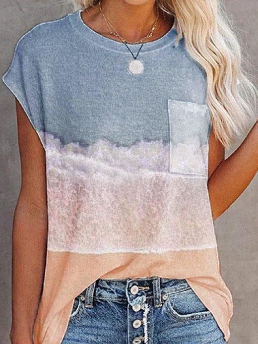 Pocket Print Drop Shoulder Short Sleeve T-shirt - T-shirts - INS | Online Fashion Free Shipping Clothing, Dresses, Tops, Shoes - 04/06/2021 - Color_Blue - Color_Orange