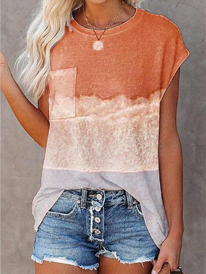 Pocket Print Drop Shoulder Short Sleeve T-shirt - T-shirts - INS | Online Fashion Free Shipping Clothing, Dresses, Tops, Shoes - 04/06/2021 - Color_Blue - Color_Orange