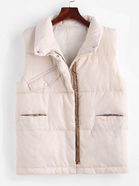 Pockets Zip Up Padded Vest - INS | Online Fashion Free Shipping Clothing, Dresses, Tops, Shoes
