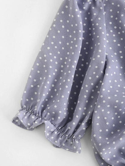 Polka Dot Cinched Tie Frilled Blouse - INS | Online Fashion Free Shipping Clothing, Dresses, Tops, Shoes