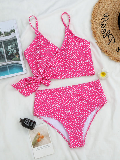 Polka Dot Cross Bandage High Waist Bikini - Bikini - INS | Online Fashion Free Shipping Clothing, Dresses, Tops, Shoes - 06//04/2021 - Beach - Bikini
