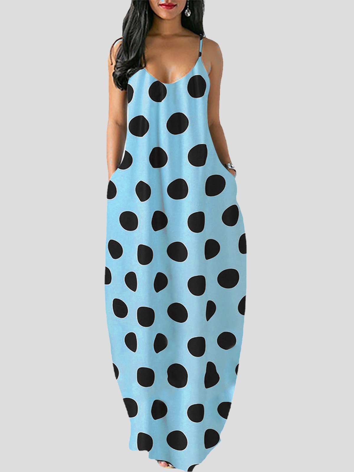 Polka Dot Deep V-neck Sling Mopping Skirt - Maxi Dresses - INS | Online Fashion Free Shipping Clothing, Dresses, Tops, Shoes - 07/07/2021 - 20-30 - color-apricot