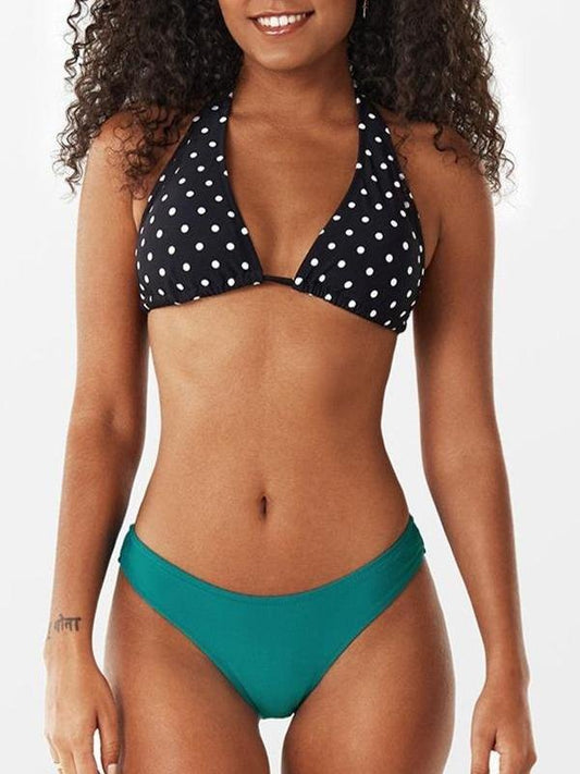 Polka Dot Halter Bikini top - Bikinis - INS | Online Fashion Free Shipping Clothing, Dresses, Tops, Shoes - 2021-3-7 - 2021-Mar-Bikini-Top - __with:green-textured-triangle-bikini-top