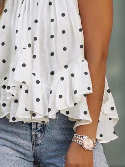 Polka Dot Print Halterneck Loose Tank Top - Tanks - INS | Online Fashion Free Shipping Clothing, Dresses, Tops, Shoes - 04/06/2021 - Category_Tanks - Color_White