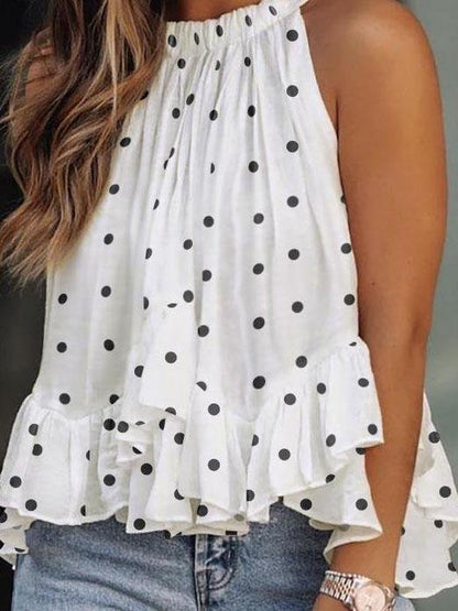 Polka Dot Print Halterneck Loose Tank Top - Tanks - INS | Online Fashion Free Shipping Clothing, Dresses, Tops, Shoes - 04/06/2021 - Category_Tanks - Color_White