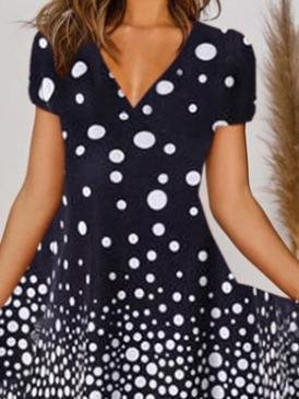 Polka Dot Print Short Sleeve V-Neck Beach Dress - Midi Dresses - INS | Online Fashion Free Shipping Clothing, Dresses, Tops, Shoes - 01/07/2021 - 20-30 - Category_Midi Dresses