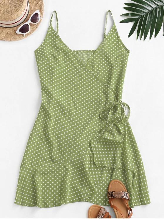 Polka Dot Spaghetti Strap Wrap Dress - INS | Online Fashion Free Shipping Clothing, Dresses, Tops, Shoes