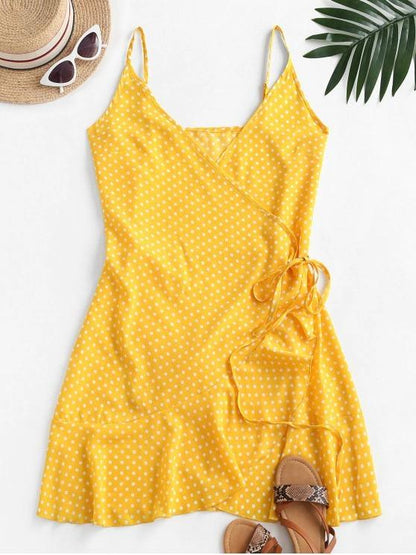 Polka Dot Spaghetti Strap Wrap Dress - INS | Online Fashion Free Shipping Clothing, Dresses, Tops, Shoes