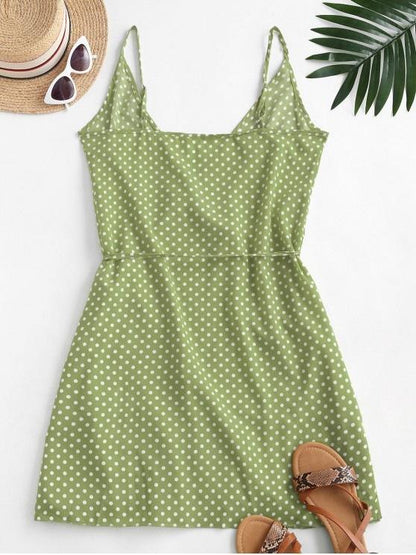 Polka Dot Spaghetti Strap Wrap Dress - INS | Online Fashion Free Shipping Clothing, Dresses, Tops, Shoes