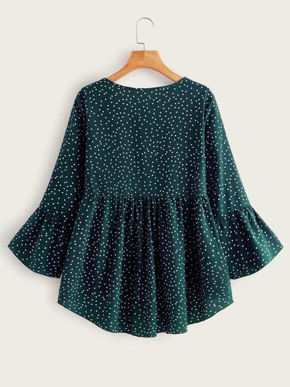 Polka Dot V Neck High Low Blouse - INS | Online Fashion Free Shipping Clothing, Dresses, Tops, Shoes