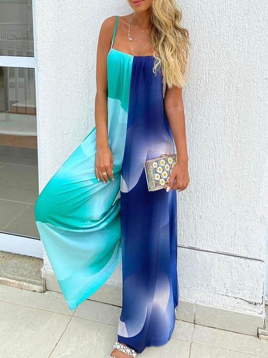 Polkadot Pattern Print Colorblock Wide Leg Jumpsuit - Jumpsuits & Rompers - INS | Online Fashion Free Shipping Clothing, Dresses, Tops, Shoes - 29/04/2021 - Color_Blue - JUM210429019
