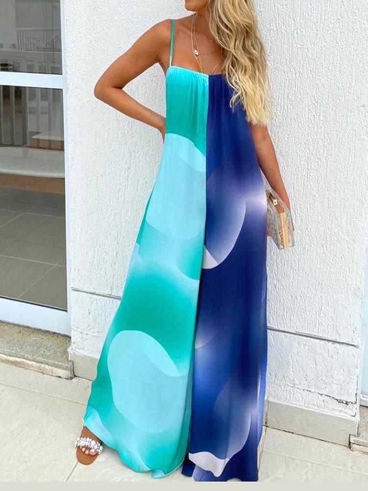 Polkadot Pattern Print Colorblock Wide Leg Jumpsuit - Jumpsuits & Rompers - INS | Online Fashion Free Shipping Clothing, Dresses, Tops, Shoes - 29/04/2021 - Color_Blue - JUM210429019