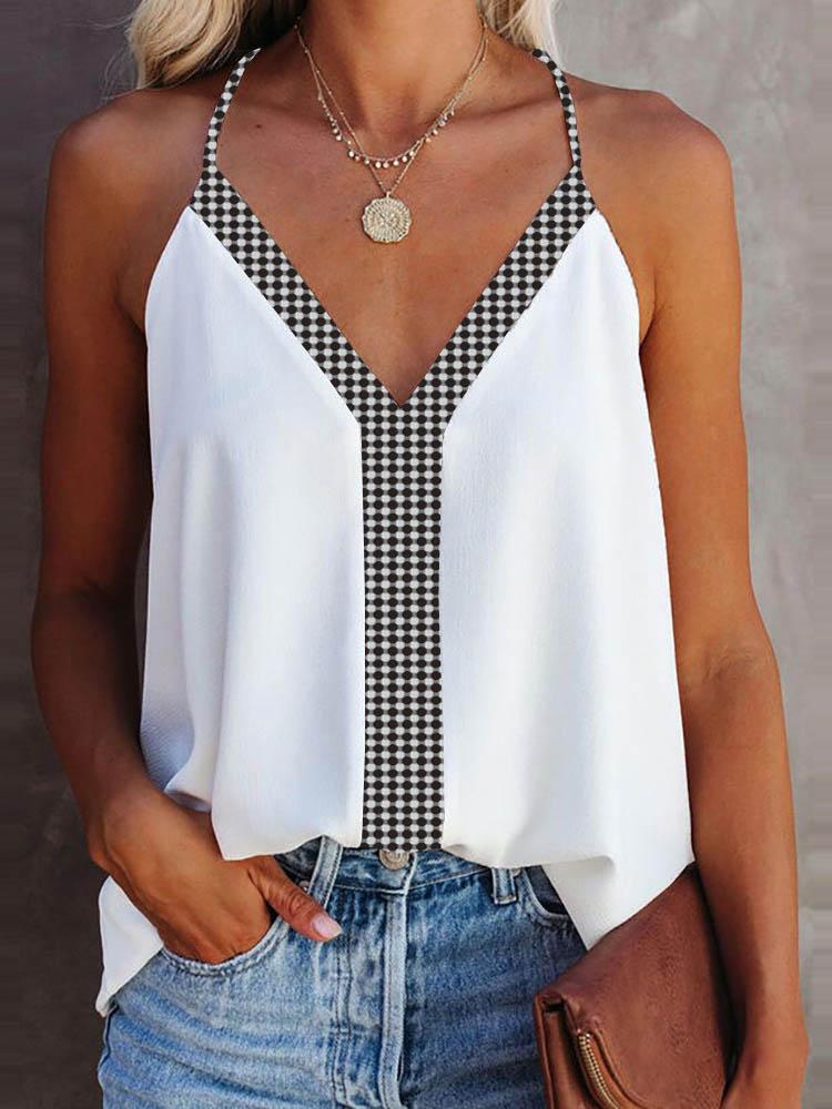 Polkadot Print Colorblock V-Neck Cami Top - Blouses - INS | Online Fashion Free Shipping Clothing, Dresses, Tops, Shoes - 30/04/2021 - BLO210430028 - Blouses