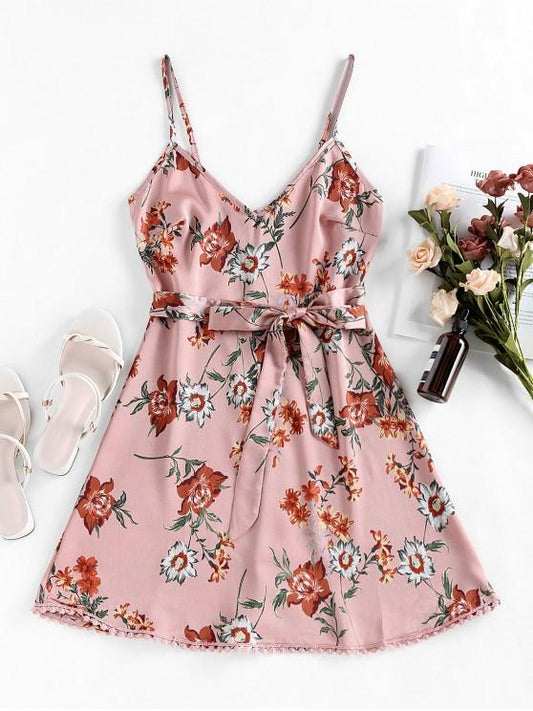 Pompom Floral Print A Line Dress - INS | Online Fashion Free Shipping Clothing, Dresses, Tops, Shoes