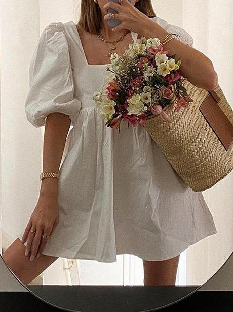 Princess Sleeve One-neck Halter Backless Mini Dress - Mini Dresses - INS | Online Fashion Free Shipping Clothing, Dresses, Tops, Shoes - 04/12/2021 - Amber50 - Colour_White
