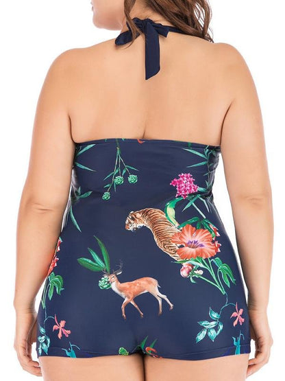 Print Boxer Shorts One-Piece Plus Size Swimsuit - Plus Swimsuits - INS | Online Fashion Free Shipping Clothing, Dresses, Tops, Shoes - 22/04/2021 - Catagory_Plus Swimsuits - Color_Navy Blue