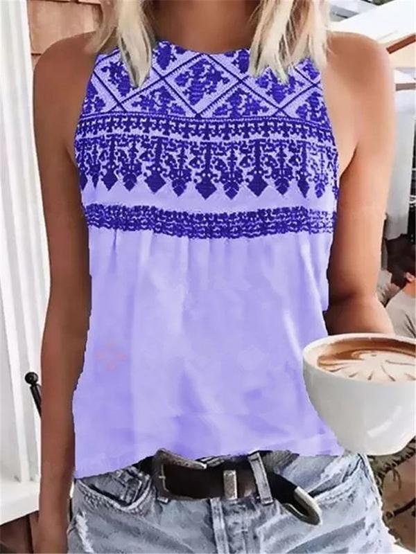 Print Round Neck Sleeveless Tank Tops - Tank Tops - INS | Online Fashion Free Shipping Clothing, Dresses, Tops, Shoes - 18/05/2021 - Color_Gray - Color_Pink