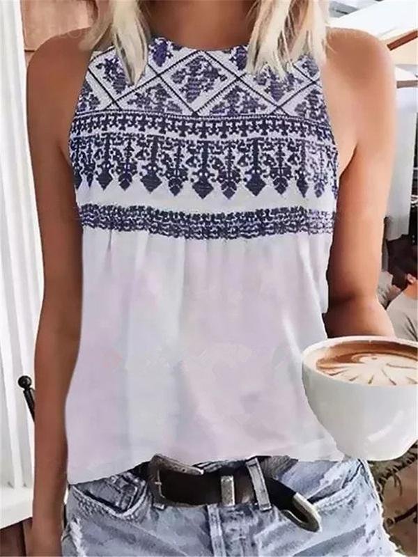 Print Round Neck Sleeveless Tank Tops - Tank Tops - INS | Online Fashion Free Shipping Clothing, Dresses, Tops, Shoes - 18/05/2021 - Color_Gray - Color_Pink