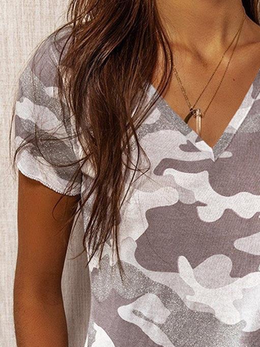 Print V-Neck Short Sleeve T-Shirts - T-Shirts - INS | Online Fashion Free Shipping Clothing, Dresses, Tops, Shoes - 10-20 - 30/06/2021 - Category_T-Shirts