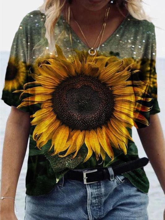 Print V-neck Short-sleeved T-shirt - T-shirts - INS | Online Fashion Free Shipping Clothing, Dresses, Tops, Shoes - 01/06/2021 - Color_Green - Color_Purple