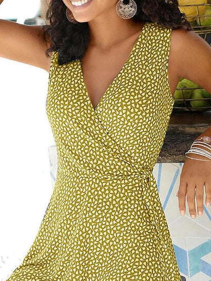 Printed Belt Sleeveless V-neck Dress - Mini Dresses - INS | Online Fashion Free Shipping Clothing, Dresses, Tops, Shoes - 05/19/2021 - Category_Mini Dresses - Color_Blue