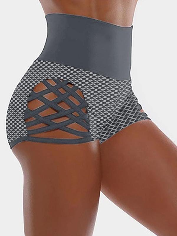 Printed Cutout Bandage Sports High Waist Pants - Sport Shorts - INS | Online Fashion Free Shipping Clothing, Dresses, Tops, Shoes - 20/04/2021 - Category_Sport Shorts - Color_Gray
