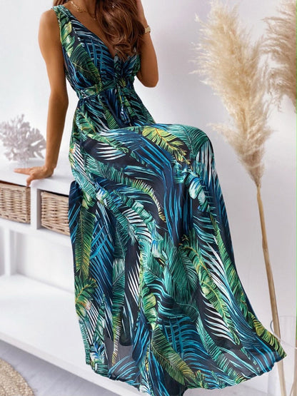 Printed Deep V-Neck Sleeveless Open Back Dress - Maxi Dresses - INS | Online Fashion Free Shipping Clothing, Dresses, Tops, Shoes - 01/07/2021 - 20-30 - Category_Maxi Dresses