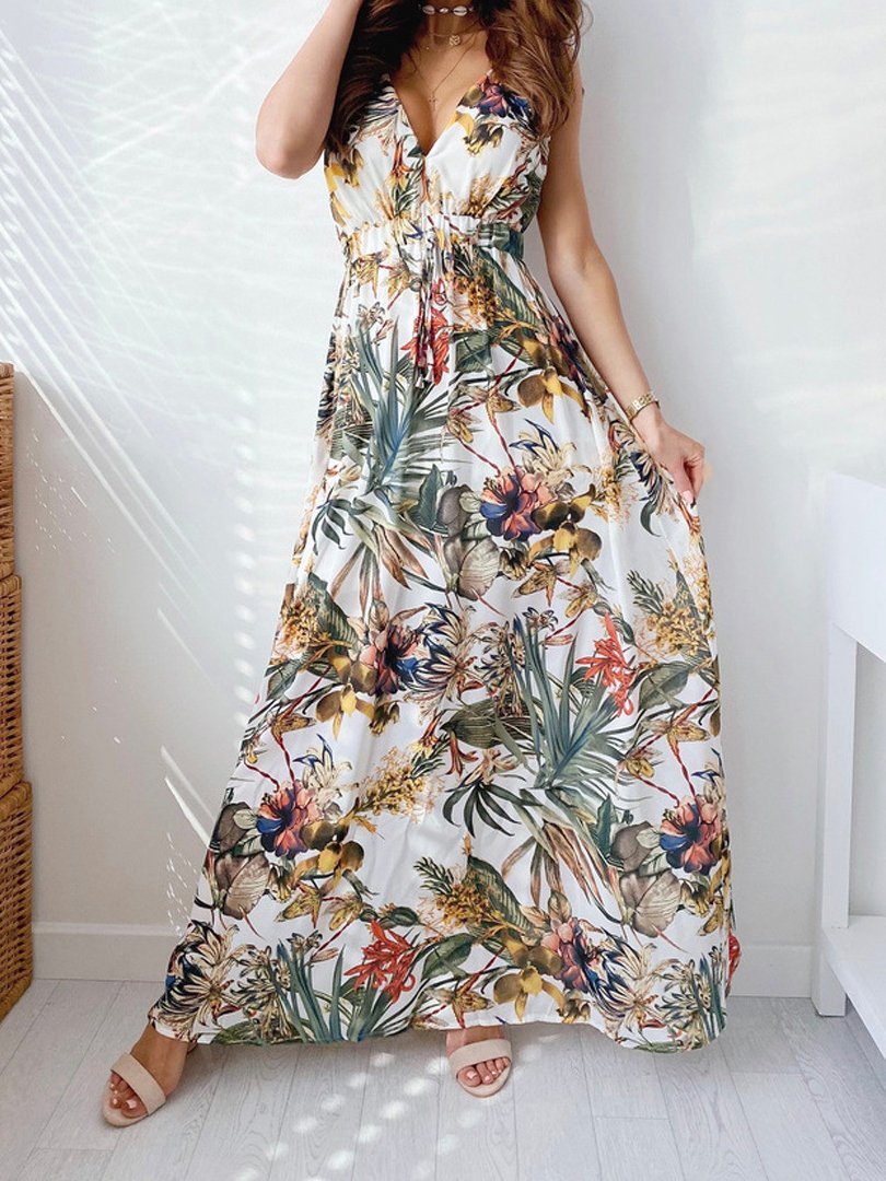 Printed Deep V-Neck Sleeveless Open Back Dress - Maxi Dresses - INS | Online Fashion Free Shipping Clothing, Dresses, Tops, Shoes - 01/07/2021 - 20-30 - Category_Maxi Dresses