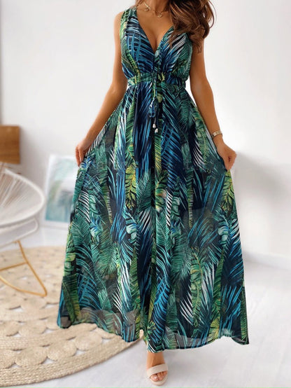 Printed Deep V-Neck Sleeveless Open Back Dress - Maxi Dresses - INS | Online Fashion Free Shipping Clothing, Dresses, Tops, Shoes - 01/07/2021 - 20-30 - Category_Maxi Dresses