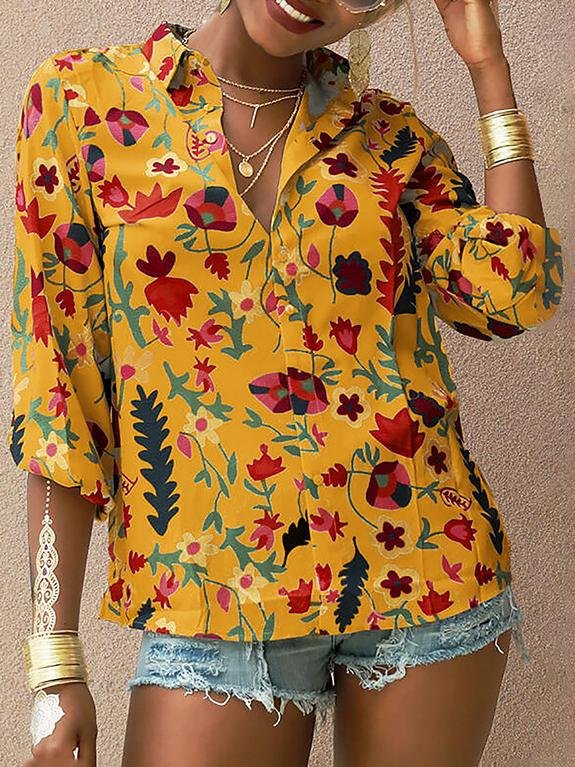 Printed Long Sleeve Lapel Fashion Shirt - Blouses - INS | Online Fashion Free Shipping Clothing, Dresses, Tops, Shoes - 06/07/2021 - 20-30 - BLO2107061166