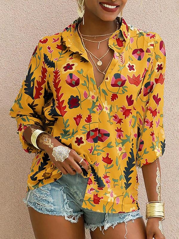 Printed Long Sleeve Lapel Fashion Shirt - Blouses - INS | Online Fashion Free Shipping Clothing, Dresses, Tops, Shoes - 06/07/2021 - 20-30 - BLO2107061166