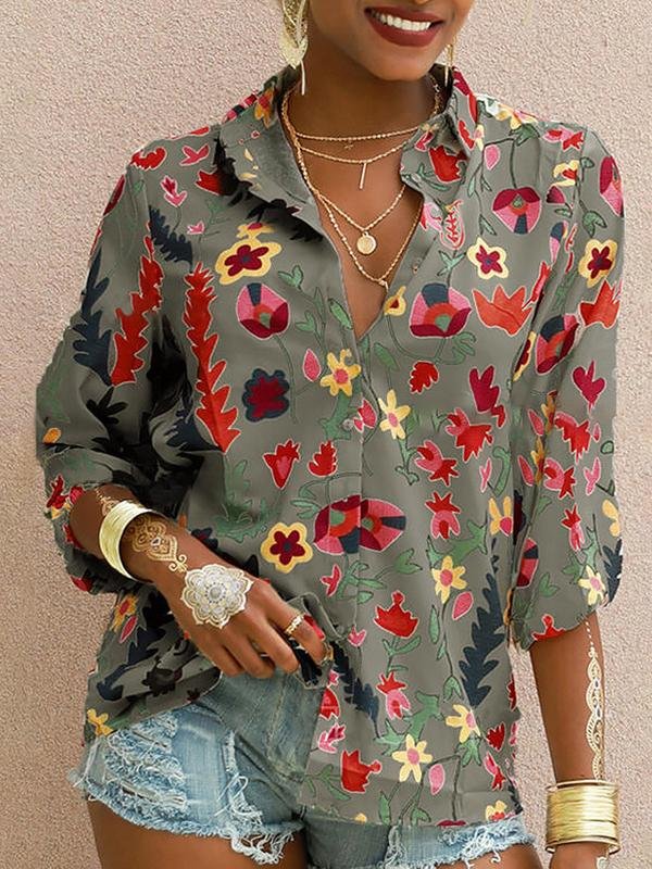 Printed Long Sleeve Lapel Fashion Shirt - Blouses - INS | Online Fashion Free Shipping Clothing, Dresses, Tops, Shoes - 06/07/2021 - 20-30 - BLO2107061166