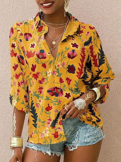 Printed Long Sleeve Lapel Fashion Shirt - Blouses - INS | Online Fashion Free Shipping Clothing, Dresses, Tops, Shoes - 06/07/2021 - 20-30 - BLO2107061166