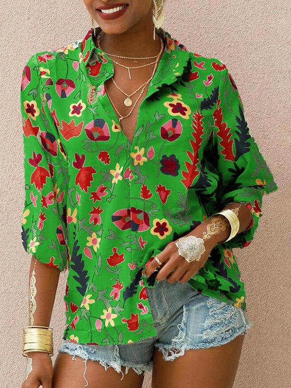 Printed Long Sleeve Lapel Fashion Shirt - Blouses - INS | Online Fashion Free Shipping Clothing, Dresses, Tops, Shoes - 06/07/2021 - 20-30 - BLO2107061166