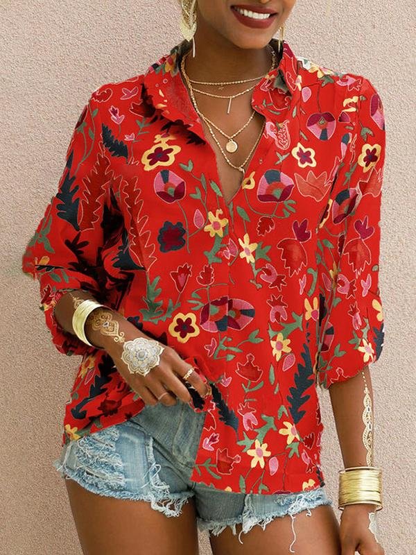 Printed Long Sleeve Lapel Fashion Shirt - Blouses - INS | Online Fashion Free Shipping Clothing, Dresses, Tops, Shoes - 06/07/2021 - 20-30 - BLO2107061166