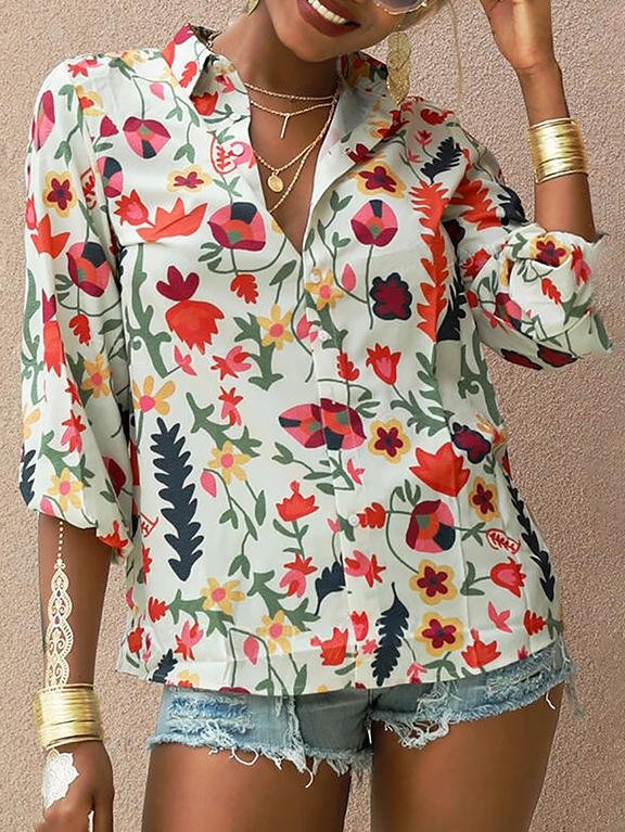 Printed Long Sleeve Lapel Fashion Shirt - Blouses - INS | Online Fashion Free Shipping Clothing, Dresses, Tops, Shoes - 06/07/2021 - 20-30 - BLO2107061166