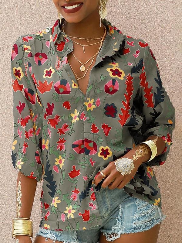 Printed Long Sleeve Lapel Fashion Shirt - Blouses - INS | Online Fashion Free Shipping Clothing, Dresses, Tops, Shoes - 06/07/2021 - 20-30 - BLO2107061166