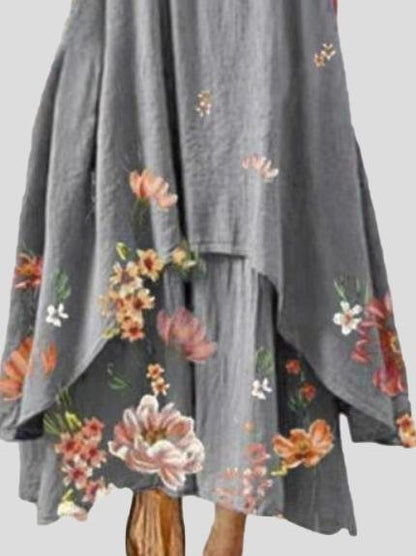 Printed Long-sleeved Irregular Hem Dress - Maxi Dresses - INS | Online Fashion Free Shipping Clothing, Dresses, Tops, Shoes - 16/06/2021 - 30-40 - color-gray