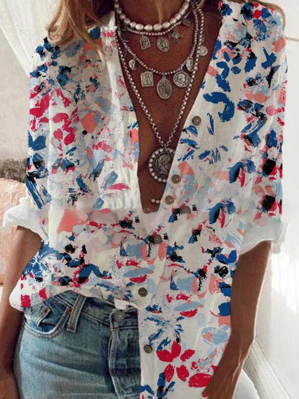 Printed Loose Button Long Sleeves Blouses - Blouses - INS | Online Fashion Free Shipping Clothing, Dresses, Tops, Shoes - 10-20 - 17/07/2021 - Category_ Blouses