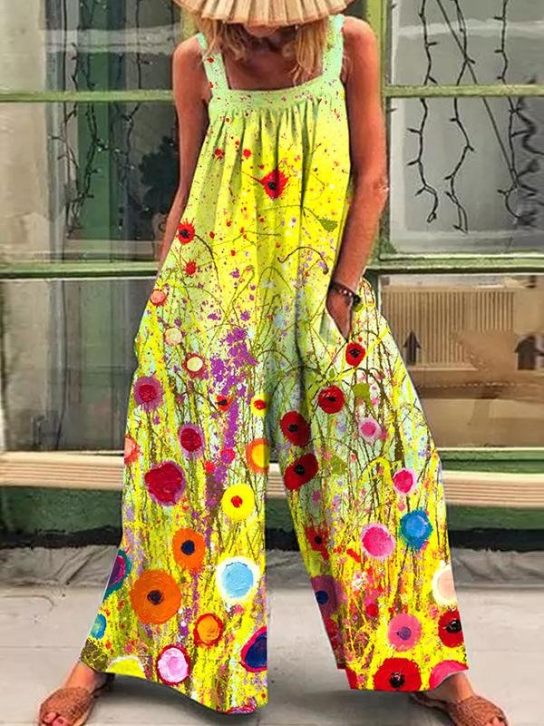 Printed Loose Strap Wide-leg Jumpsuit - Jumpsuit & Rompers - INS | Online Fashion Free Shipping Clothing, Dresses, Tops, Shoes - 17/06/2021 - 30-40 - Bottoms