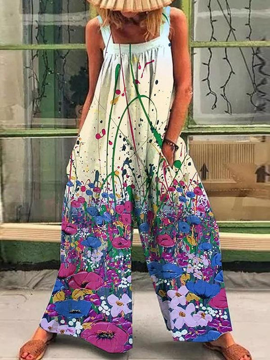 Printed Loose Strap Wide-leg Jumpsuit - Jumpsuit & Rompers - INS | Online Fashion Free Shipping Clothing, Dresses, Tops, Shoes - 17/06/2021 - 30-40 - Bottoms