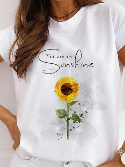 Printed Round Neck Short Sleeve Casual T-Shirt - T-Shirts - INS | Online Fashion Free Shipping Clothing, Dresses, Tops, Shoes - 17/07/2021 - Category_T-Shirts - color-gray