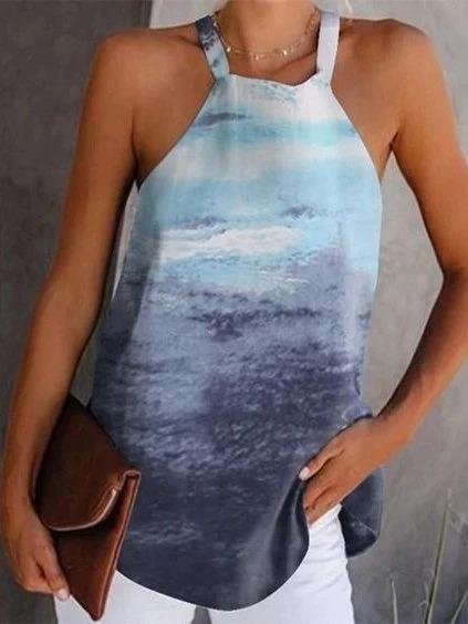 Printed Round Neck Tank Top - Tank Tops - INS | Online Fashion Free Shipping Clothing, Dresses, Tops, Shoes - 16/06/2021 - color-blue - Color_Blue