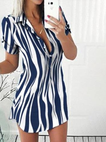 Printed Short Sleeve Button Shirt Dress - Mini Dresses - INS | Online Fashion Free Shipping Clothing, Dresses, Tops, Shoes - 20-30 - 21/07/2021 - Category_Mini Dresses