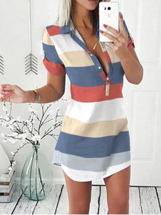 Printed Short Sleeve Button Shirt Dress - Mini Dresses - INS | Online Fashion Free Shipping Clothing, Dresses, Tops, Shoes - 20-30 - 21/07/2021 - Category_Mini Dresses