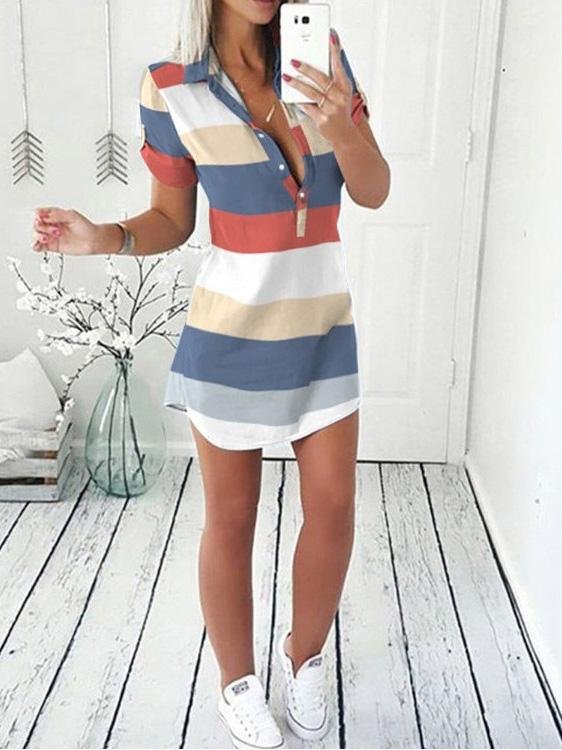 Printed Short Sleeve Button Shirt Dress - Mini Dresses - INS | Online Fashion Free Shipping Clothing, Dresses, Tops, Shoes - 20-30 - 21/07/2021 - Category_Mini Dresses