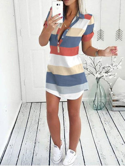 Printed Short Sleeve Button Shirt Dress - Mini Dresses - INS | Online Fashion Free Shipping Clothing, Dresses, Tops, Shoes - 20-30 - 21/07/2021 - Category_Mini Dresses