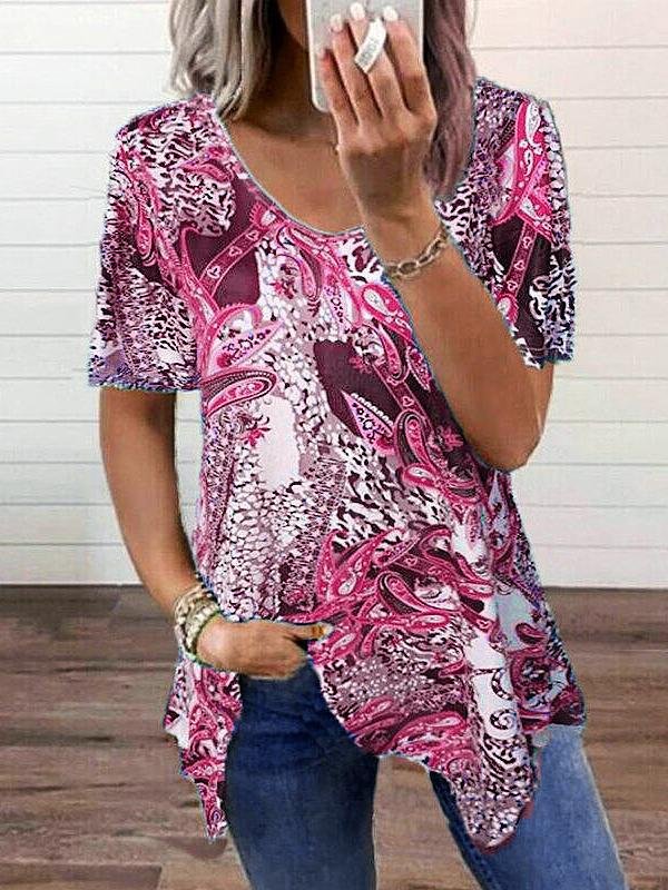 Printed Short-sleeved V-neck Irregular T-shirt - T-shirts - INS | Online Fashion Free Shipping Clothing, Dresses, Tops, Shoes - 09/06/2021 - Color_Blue - Color_Gray