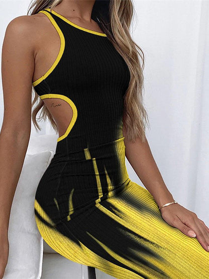 Printed Sleeveless Hollow Tight Dress - Midi Dresses - INS | Online Fashion Free Shipping Clothing, Dresses, Tops, Shoes - 08/07/2021 - 10-20 - Category_Midi Dresses