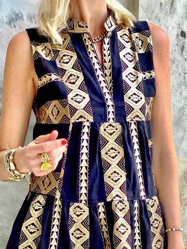 Printed Sleeveless Retro Dress - Mini Dresses - INS | Online Fashion Free Shipping Clothing, Dresses, Tops, Shoes - 18/06/2021 - 30-40 - color-blue